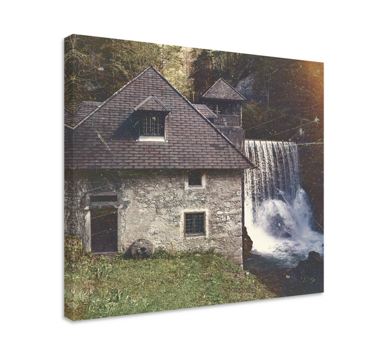 Canvas landschap historische waterval scene - TenStickers