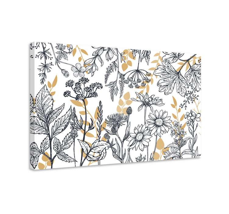Canvas schilderijen bloemen "glamour floral" variatie met goud - TenStickers