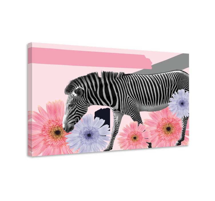 Canvas schilderij dieren zebra tussen bloemen - TenStickers