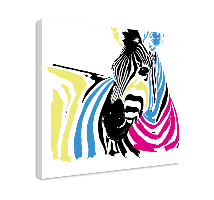 Canvas schilderij dieren zebra met levendige strepen - TenStickers