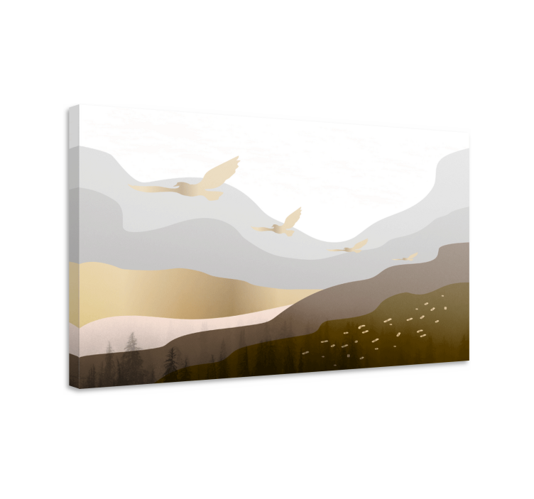 Geometrische berg en vogels Canvas landschap - TenStickers