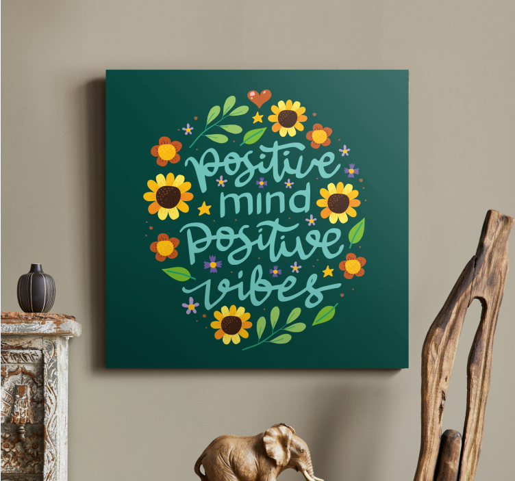 Canvas schilderij motivatie Bloemen en motiverende quote - TenStickers