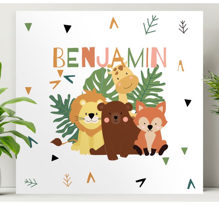 Canvas print  wilde dieren met bladeren en naam - TenStickers