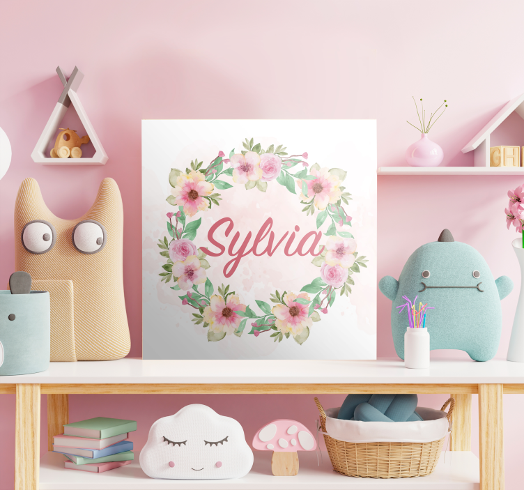 Aquarel lentebloemen met naam canvas schilderij - TenStickers