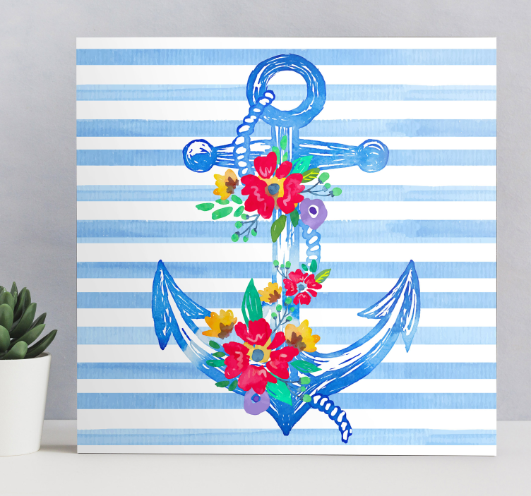Bloemenankerillustratie Canvas schilderij marine - TenStickers