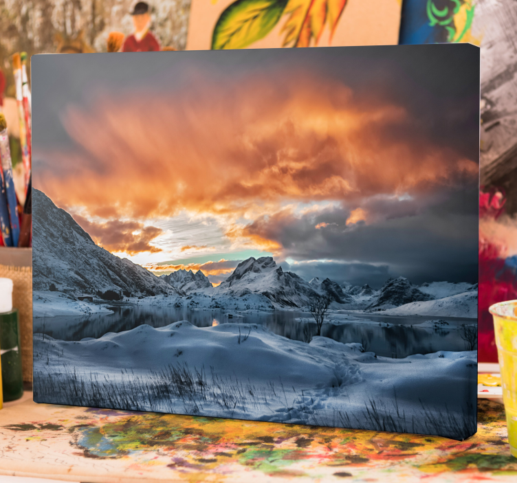 Canvas landschap sneeuwachtige berg zonsondergang - TenStickers
