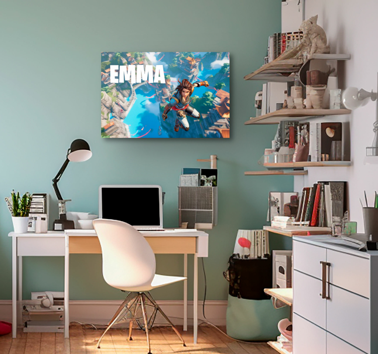 Canvas naam en vallend in lucht game personage - TenStickers