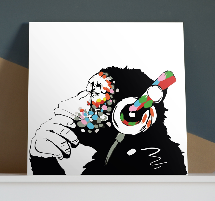 Canvas schilderij Banksy aap met koptelefoon  - TenStickers