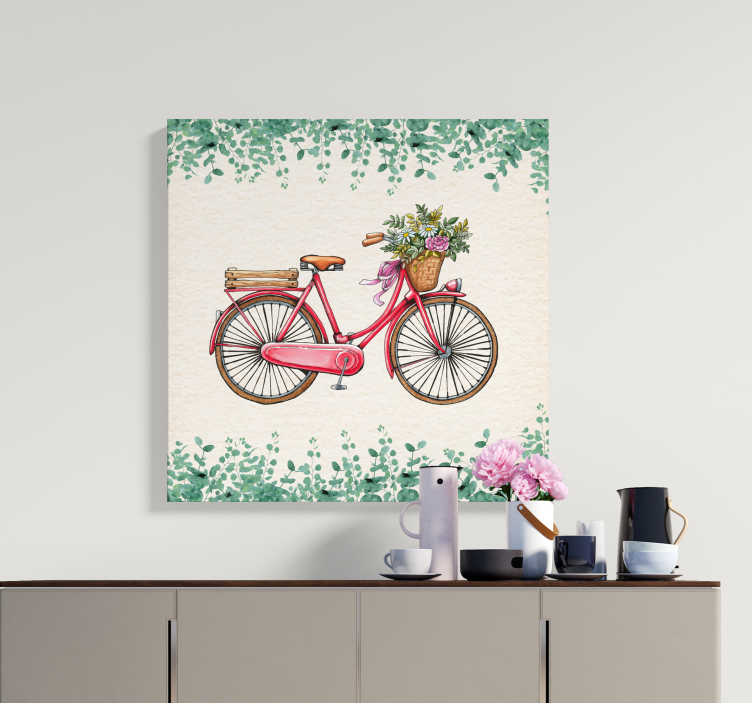 Canvas schilderij rustiek vintage fiets met bloemen - TenStickers