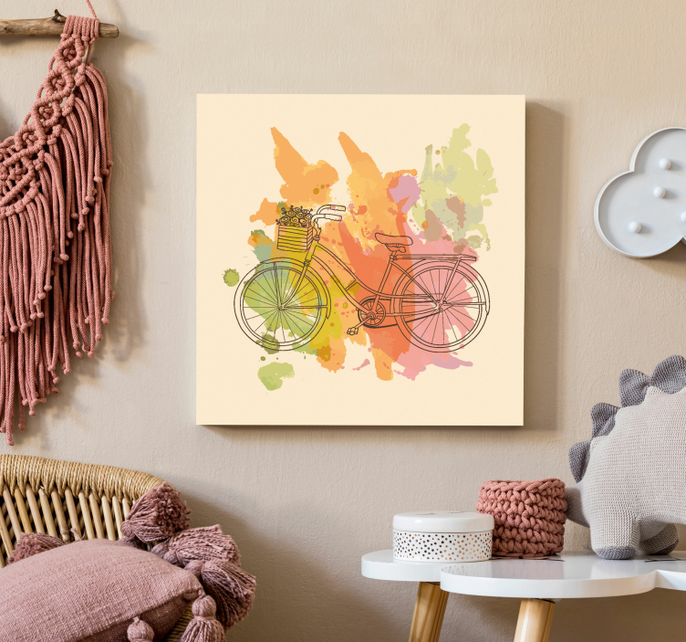 Canvas schilderij andere teksten fiets met mand - TenStickers