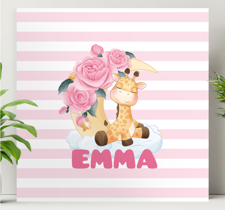 Canvas schilderij baby's schattig giraffe portret - TenStickers