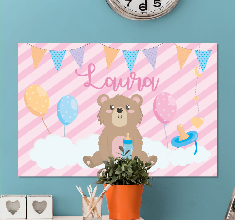 Canvas schilderij baby's schattige beer viering - TenStickers