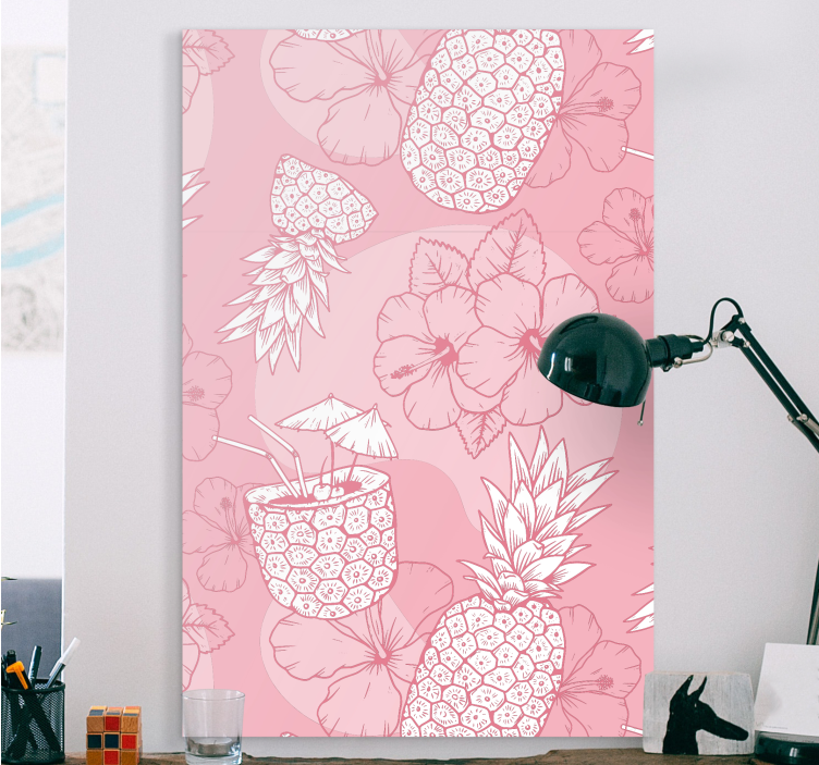 Canvas schilderij bloemen en planten ananas hibiscus patroon - TenStickers