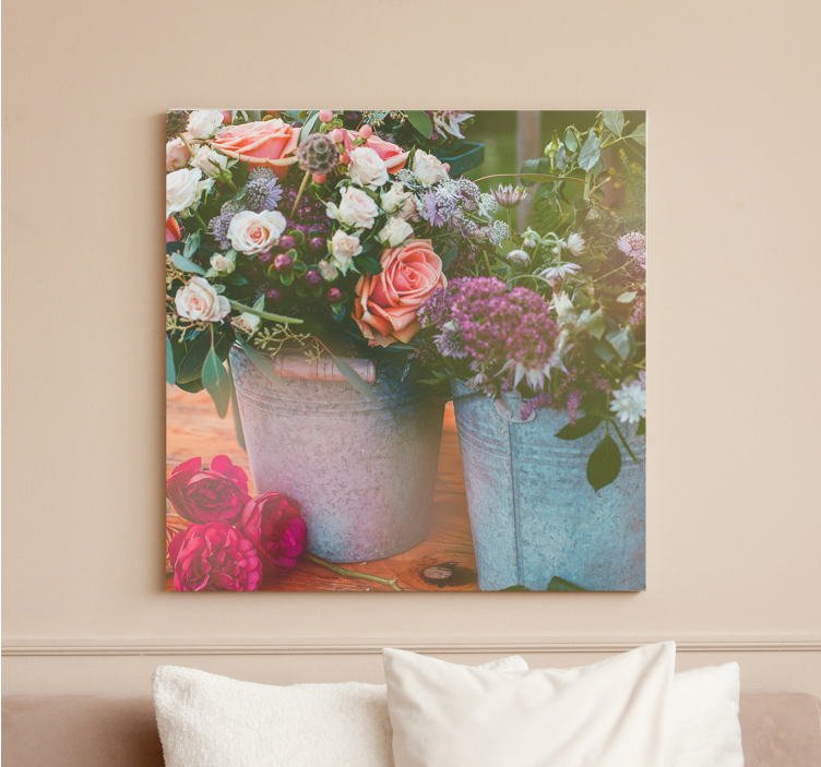 Canvas schilderij bloemen en planten bloemenmanden display - TenStickers