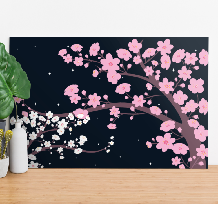 Canvas schilderij bloemen en planten kersenbloesemtakken - TenStickers