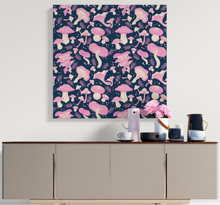 Canvas schilderij bloemen en planten paddenstoelillustratie - TenStickers