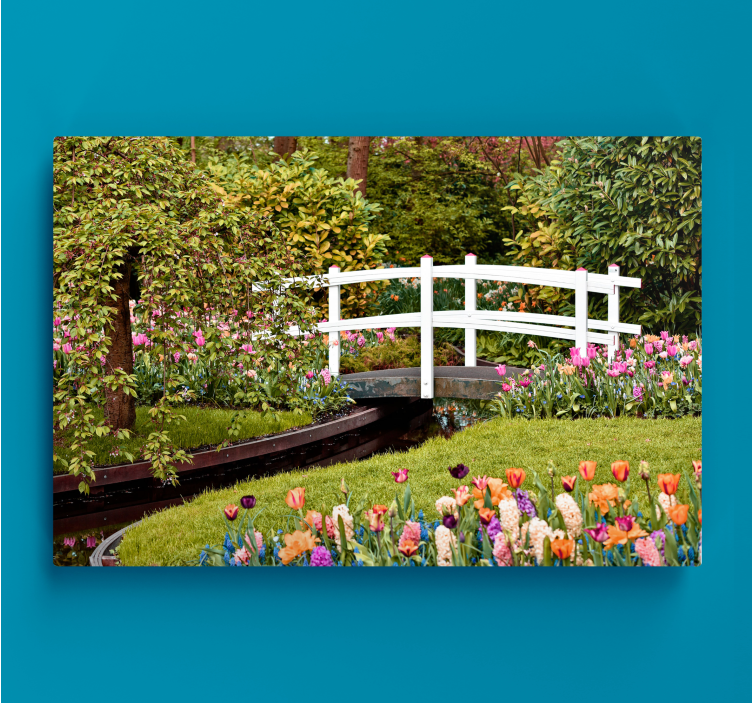 Canvas schilderij bloemen en planten tuinbrug sereniteit - TenStickers