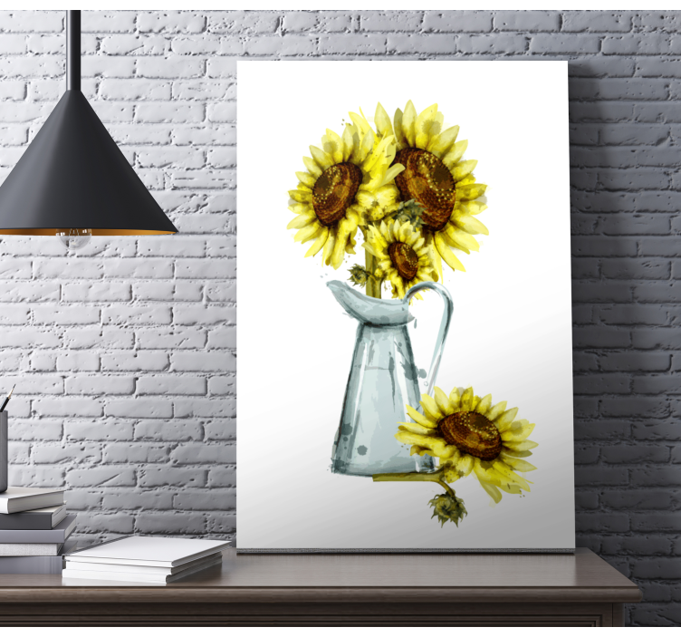 Canvas schilderij bloemen en planten zonnebloemen in pitcher - TenStickers
