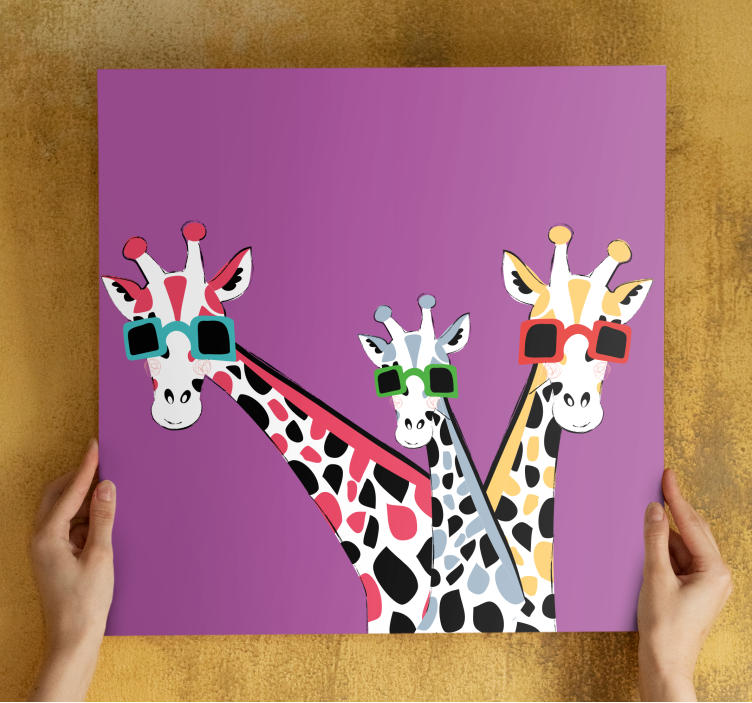 Canvas schilderij dieren giraffen met zonnebril - TenStickers