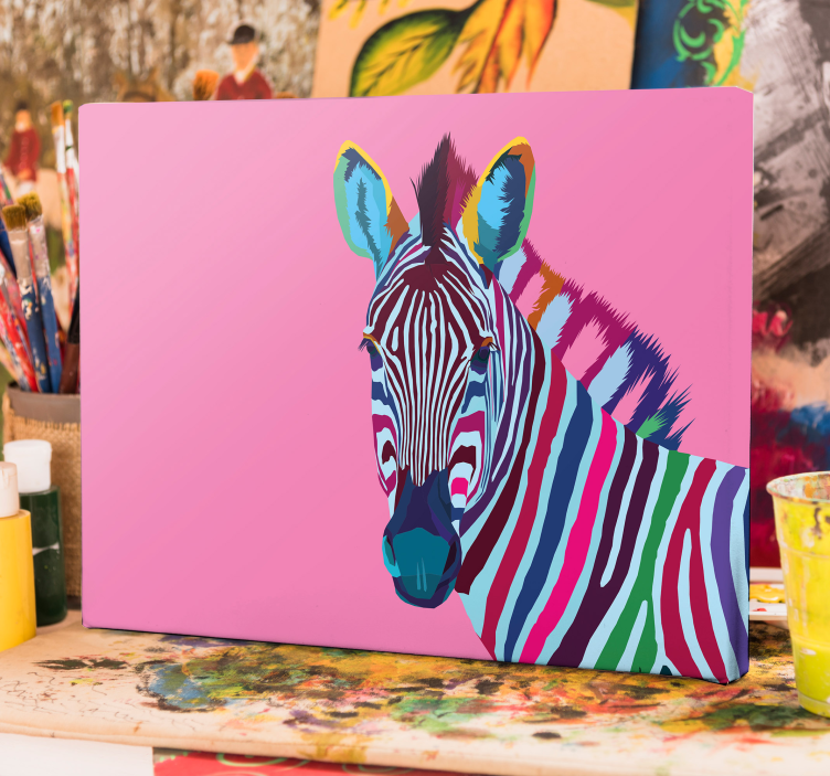 Canvas schilderij dieren kleurrijke zebra afbeelding - TenStickers
