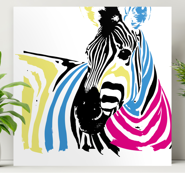 Canvas schilderij dieren zebra met levendige strepen - TenStickers