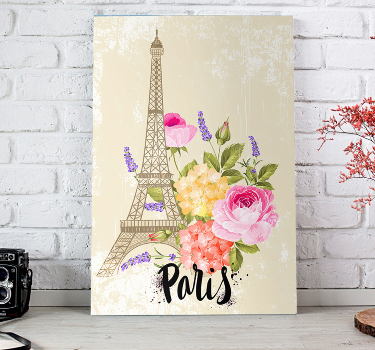 Canvas schilderij landen en steden eiffel tower bloesems - TenStickers