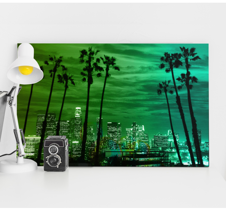 Canvas schilderij landen en steden palm trees skyline - TenStickers