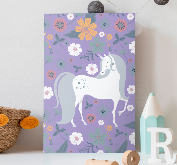 Canvas schilderij olifant betoverende eenhoorn bloemen - TenStickers
