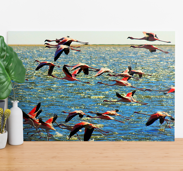 Canvas schilderij vogels flamingo's in vlucht - TenStickers