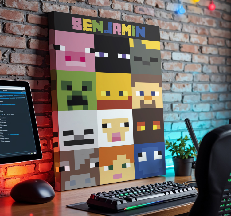 Gaming gepixelde gezichten gepersonaliseerd canvas schilderij - TenStickers