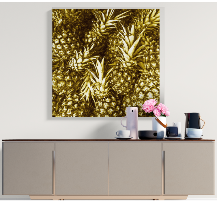 Gouden ananascluster Canvas stilleven en fruit - TenStickers