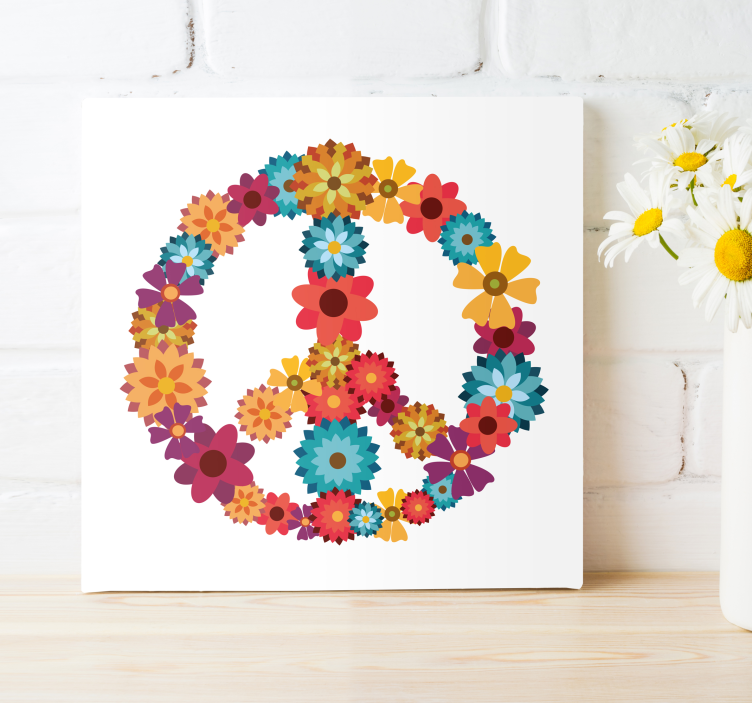 Hippie-symbool Canvas schilderijen bloemen - TenStickers