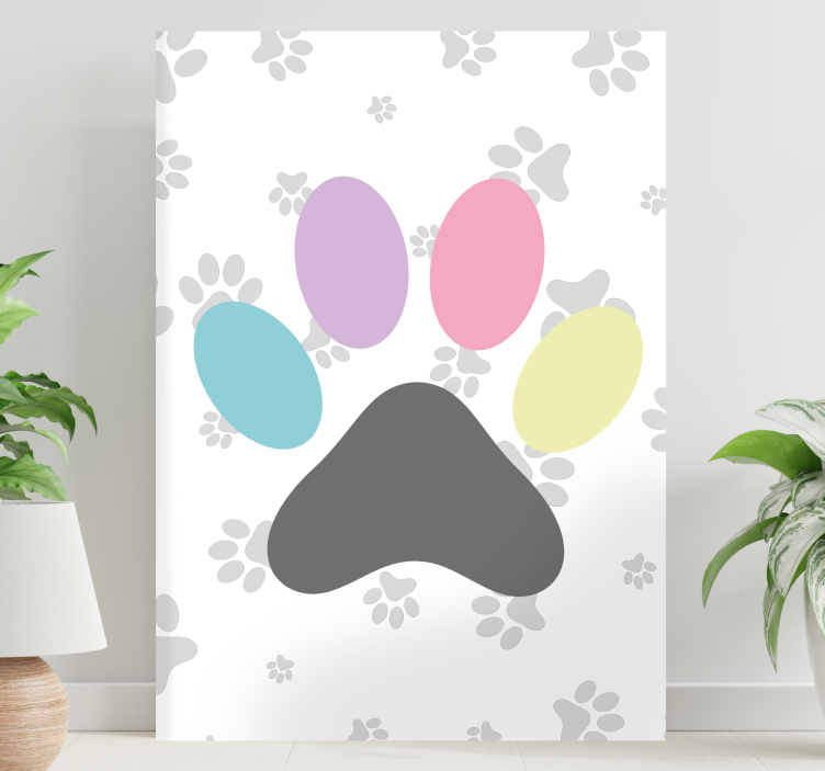 Kleurrijke pootafdrukken Canvas schilderij hond - TenStickers