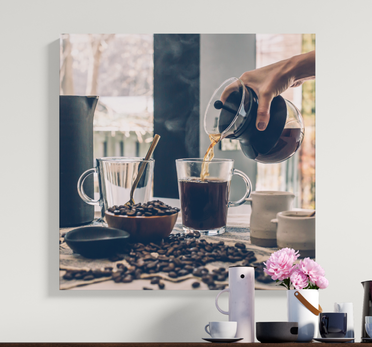 Koffie schenk ritueel Ornament canvas schilderij - TenStickers