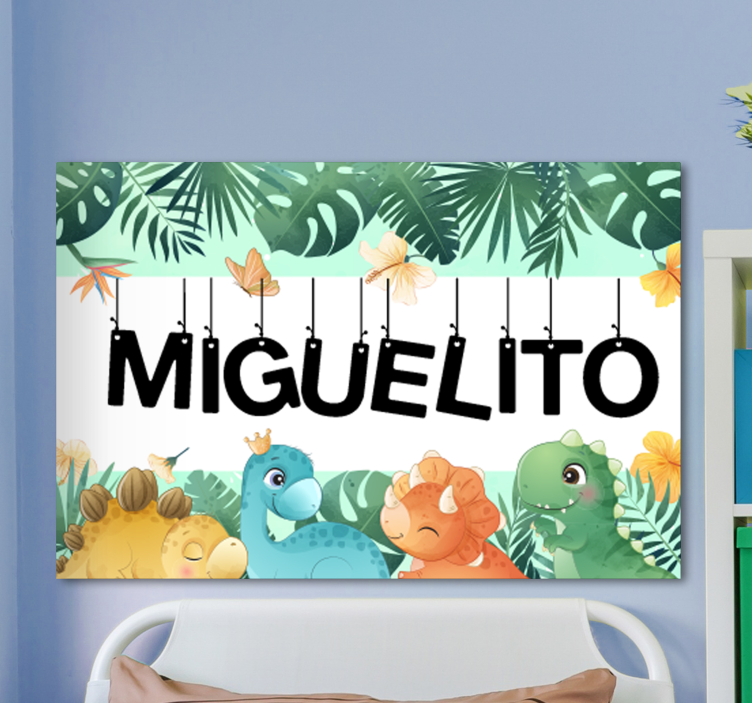 Paarden schilderij op canvas schattige dinosaurusscène - TenStickers