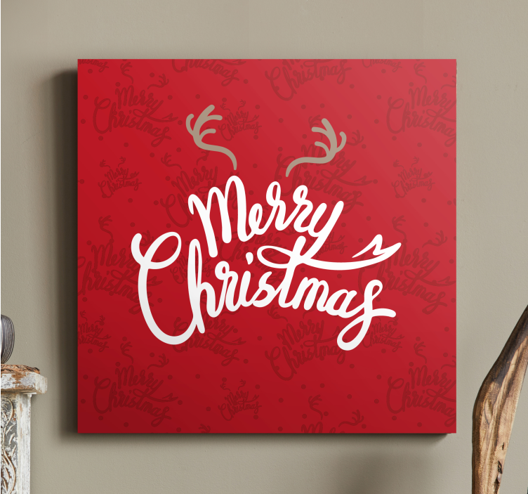 Rood ontwerp met rendiergewei Canvas schilderij kerst - TenStickers