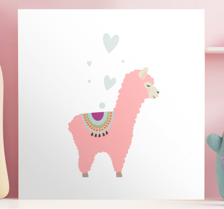 Baby roze lama met hartjes Canvas schilderij dieren - TenStickers