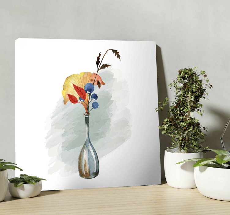 Vaas met herfstbladeren Canvas schilderij bloemen en planten - TenStickers