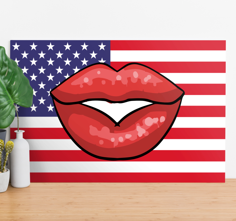 Vintage canvas schilderij lippen op vlag - TenStickers