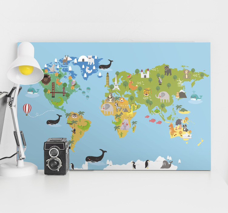 Wereldkaart canvas schilderij dierlijke atlas - TenStickers