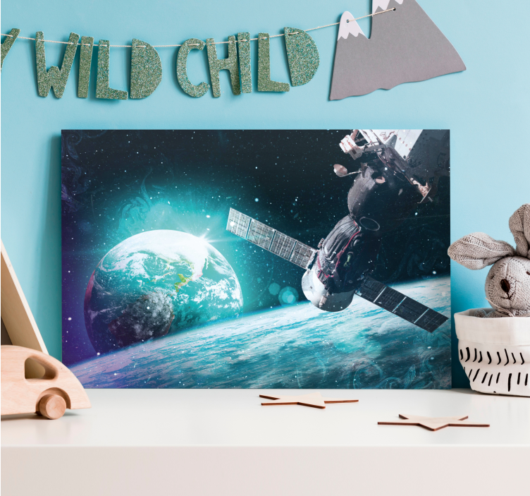 Wereldkaart canvas schilderij ruimteverkenning scène - TenStickers