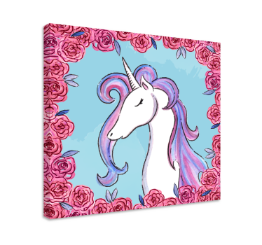 Canvas schilderij eenhoorn en roze bloemen - TenStickers