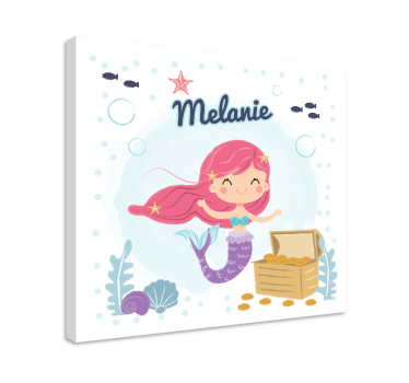 Canvas schilderij kinderen zeemeermin schatkist - TenStickers