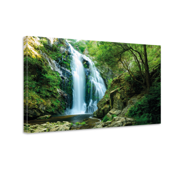 Canvas schilderij bomen en waterval in het bos - TenStickers