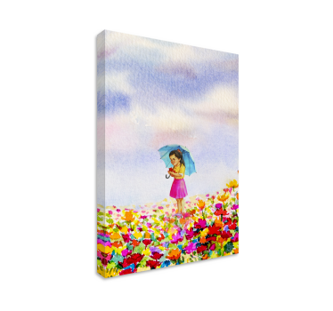 Canvas schilderij kinderen meisje met paraplu - TenStickers