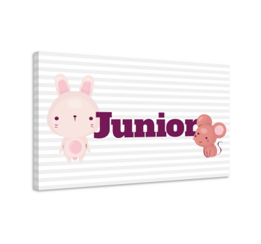 Konijntje en muisje met naam Canvas schilderij baby's - TenStickers