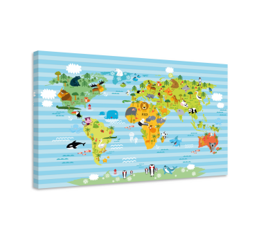 Wereldkaart canvas schilderij Dieren - TenStickers