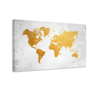 Wereldkaart canvas schilderij goud - TenStickers