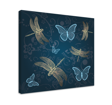 Canvas schilderij libellen Vlinders in blauw met - TenStickers