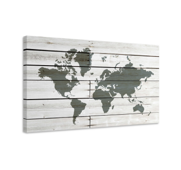 Wereldkaart canvas schilderij Houten grijs - TenStickers